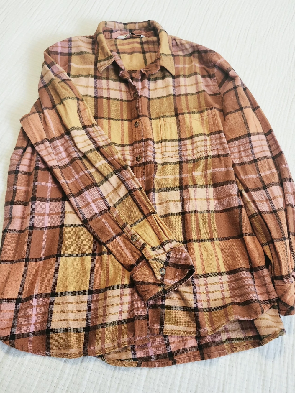 Merona Women's Plaid Button-Up Flannel Shirt in Orange and Yellow